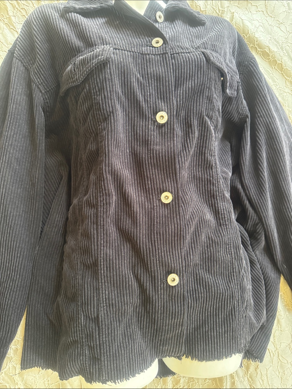Love Tree Ribbed Jacket in Charcoal Black